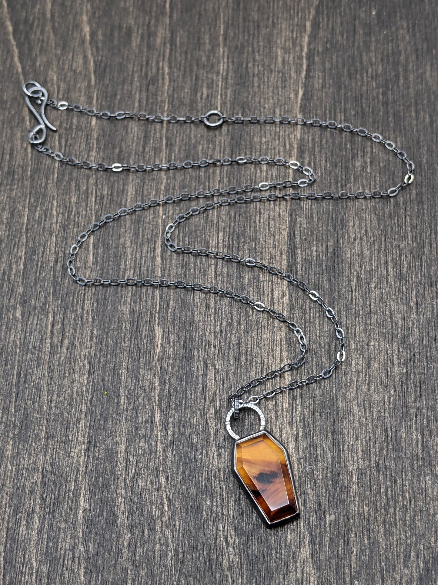Montana Agate Coffin Textured Sterling Silver Necklace
