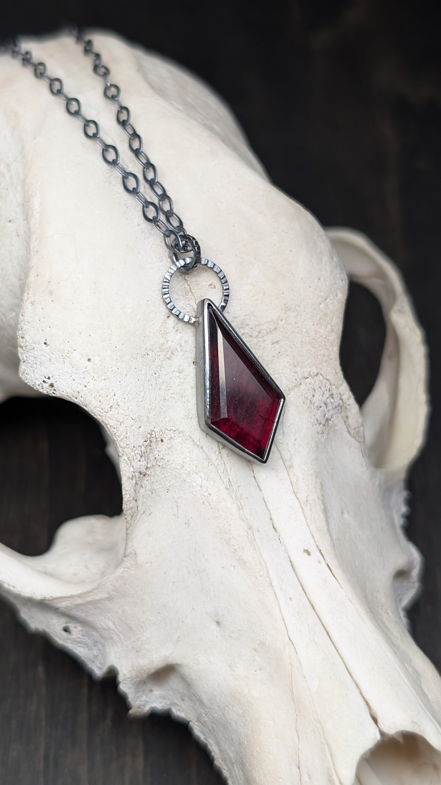 Large Garnet Kite Textured Sterling Silver Necklace