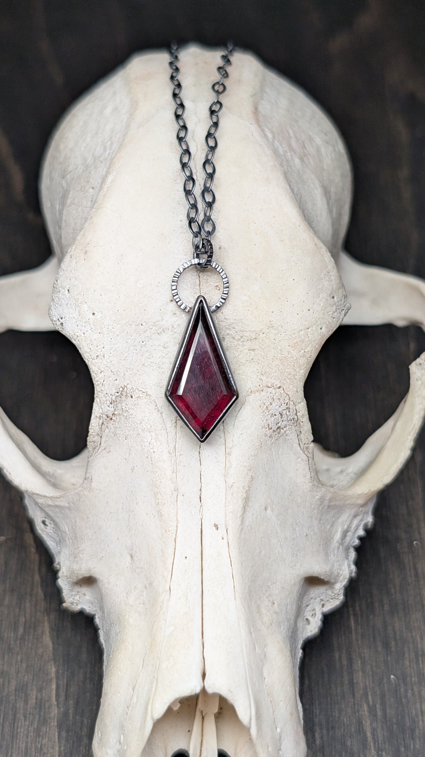 Large Garnet Kite Textured Sterling Silver Necklace