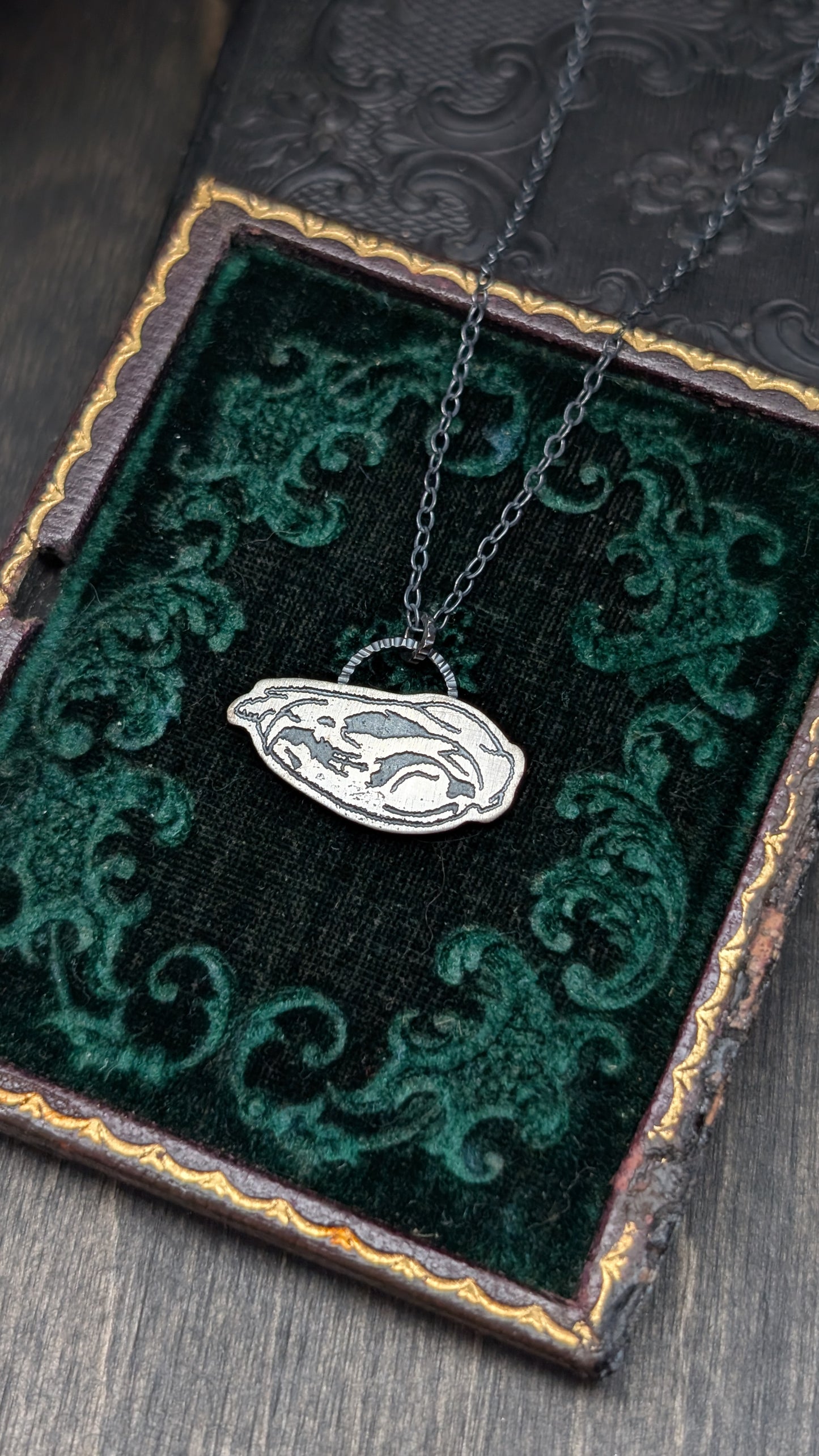 Opossum Skull Sterling Silver Etched Necklace