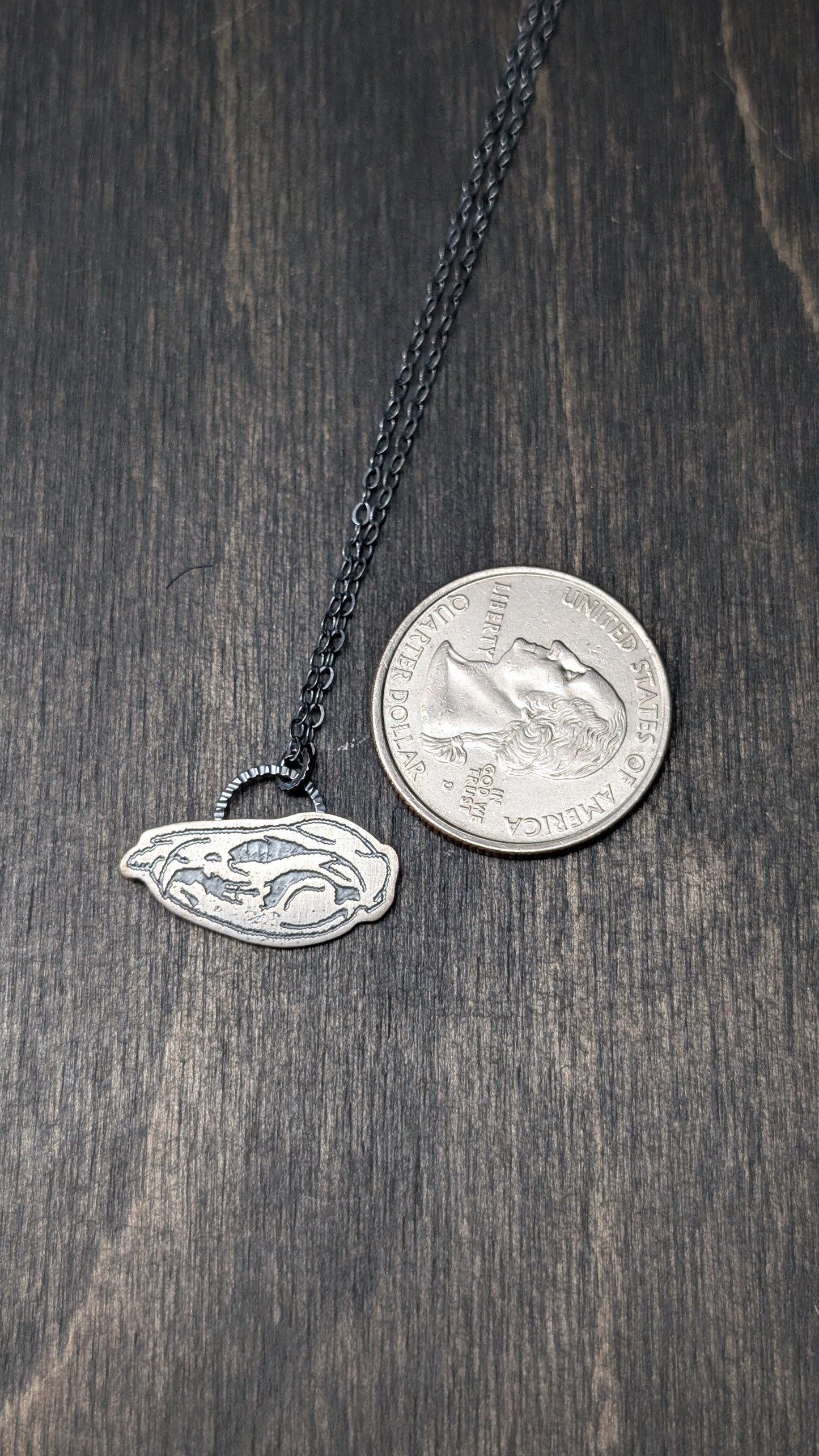 Opossum Skull Sterling Silver Etched Necklace