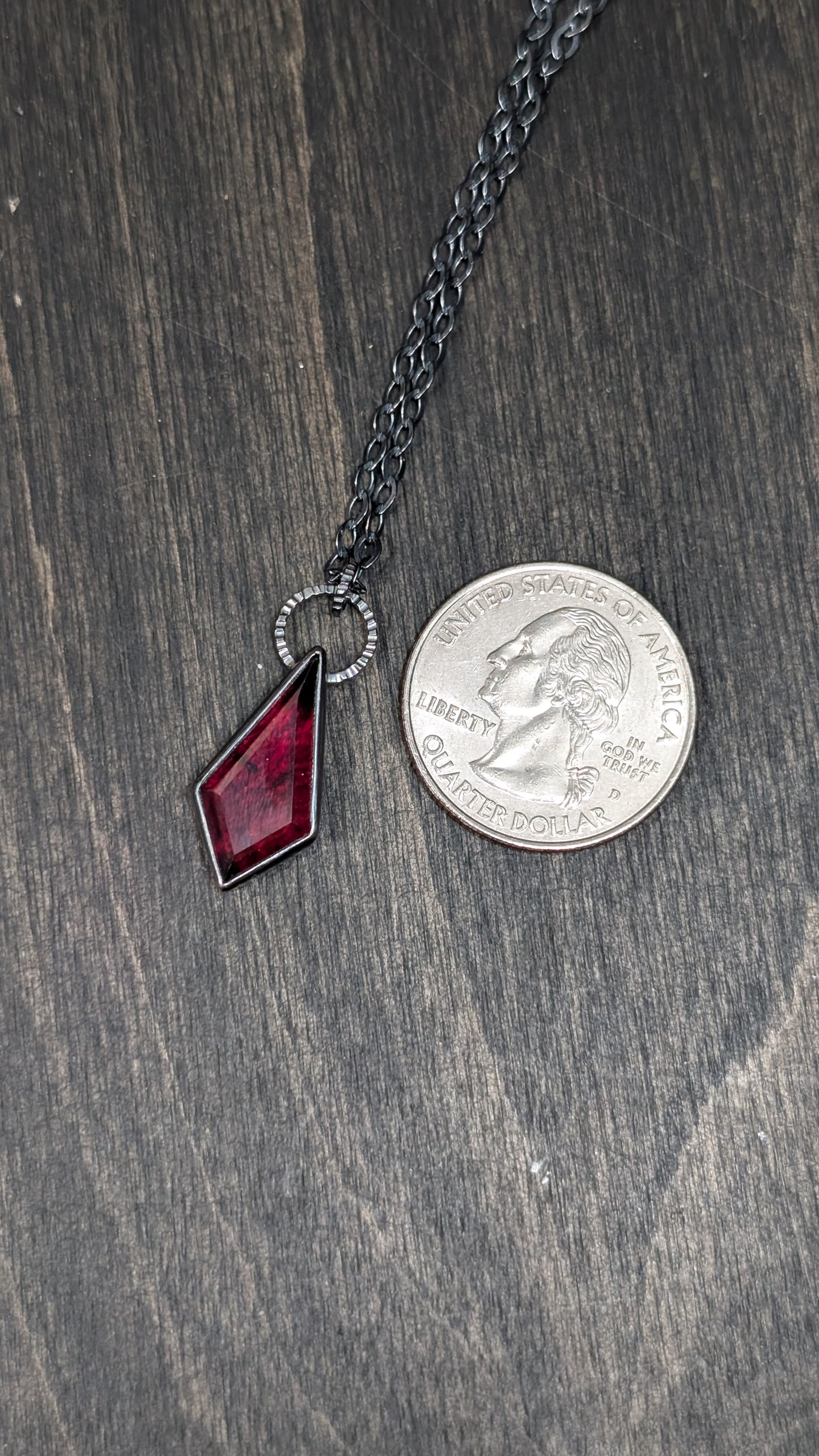 Large Garnet Kite Textured Sterling Silver Necklace