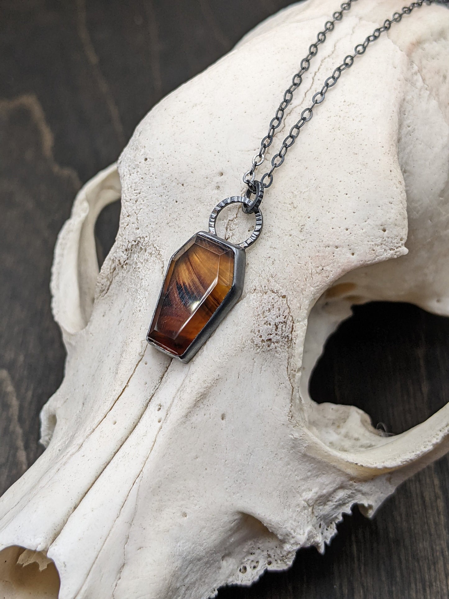 Montana Agate Coffin Textured Sterling Silver Necklace