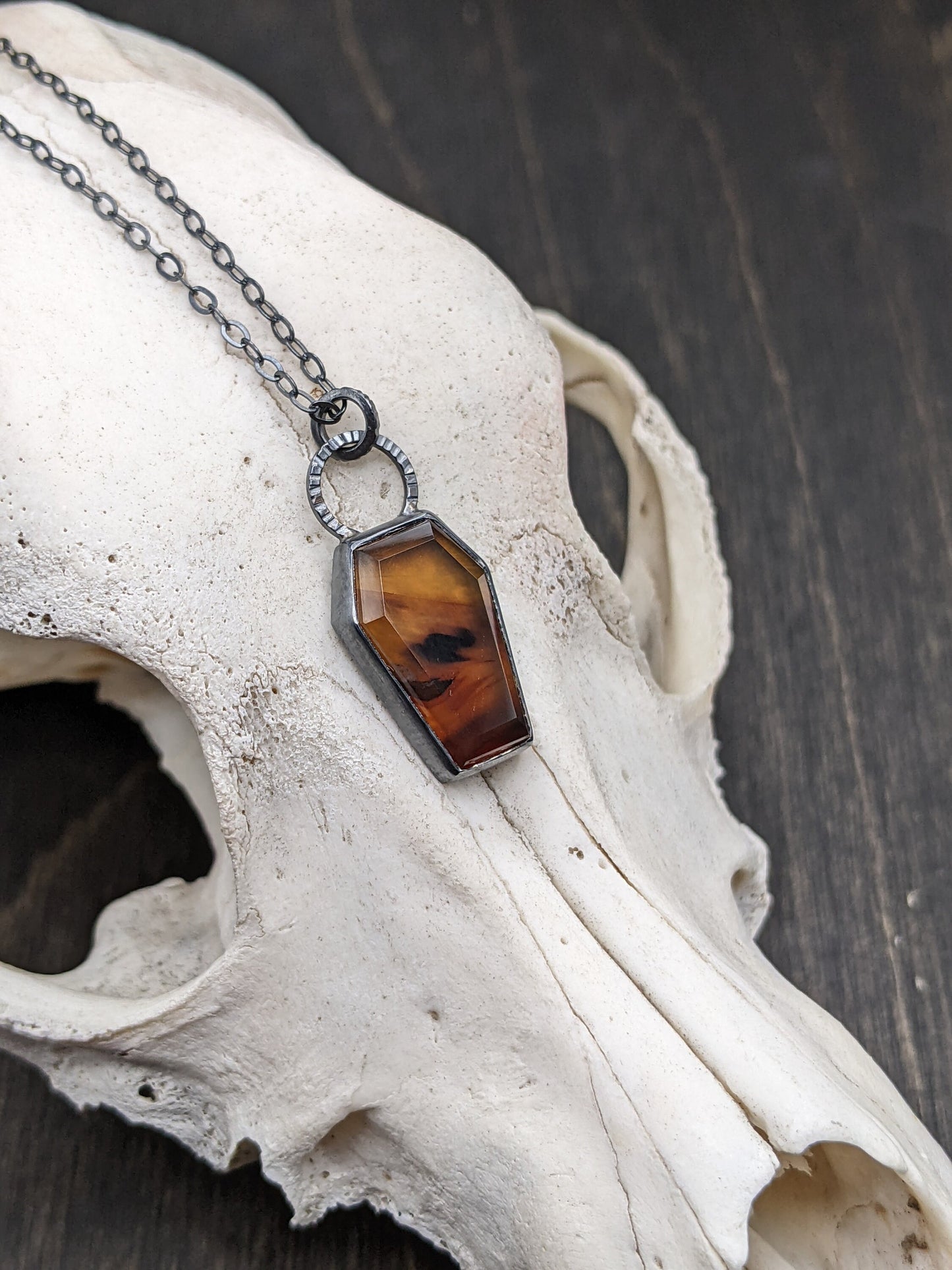Montana Agate Coffin Textured Sterling Silver Necklace