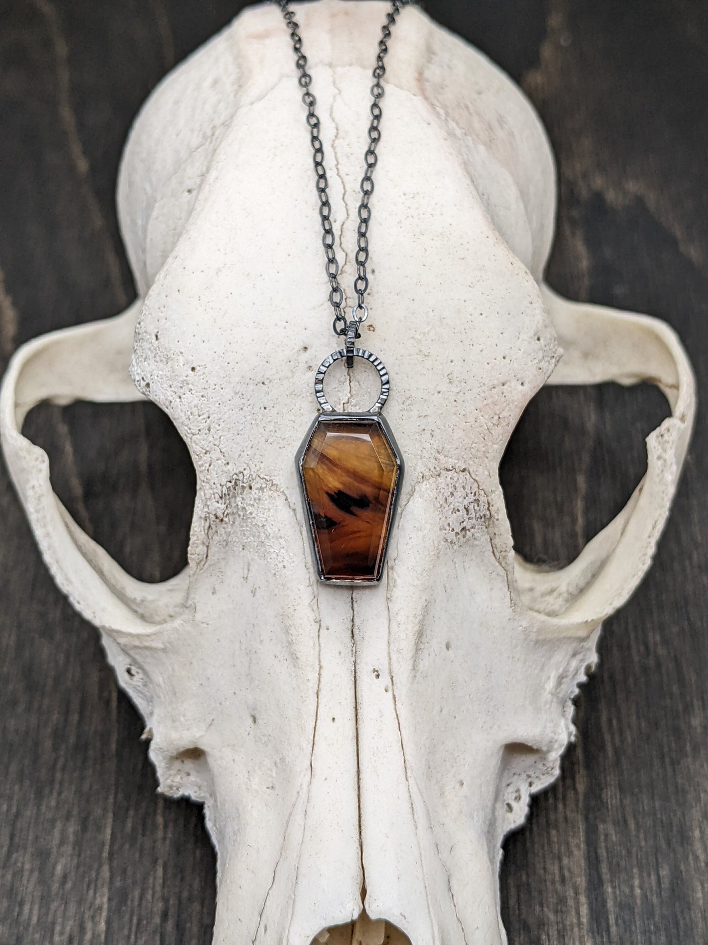 Montana Agate Coffin Textured Sterling Silver Necklace