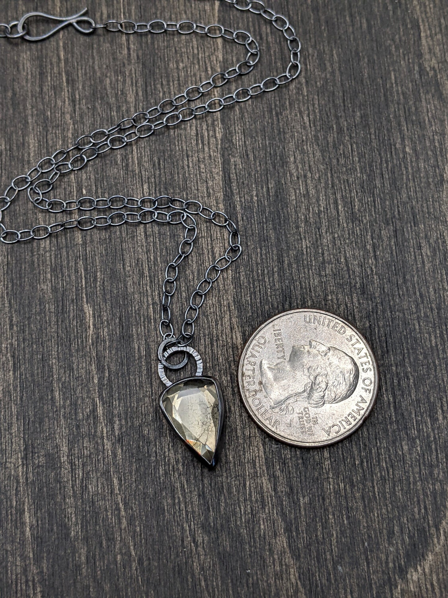 Pyrite and Quartz Dublet Textured Sterling Silver Necklace