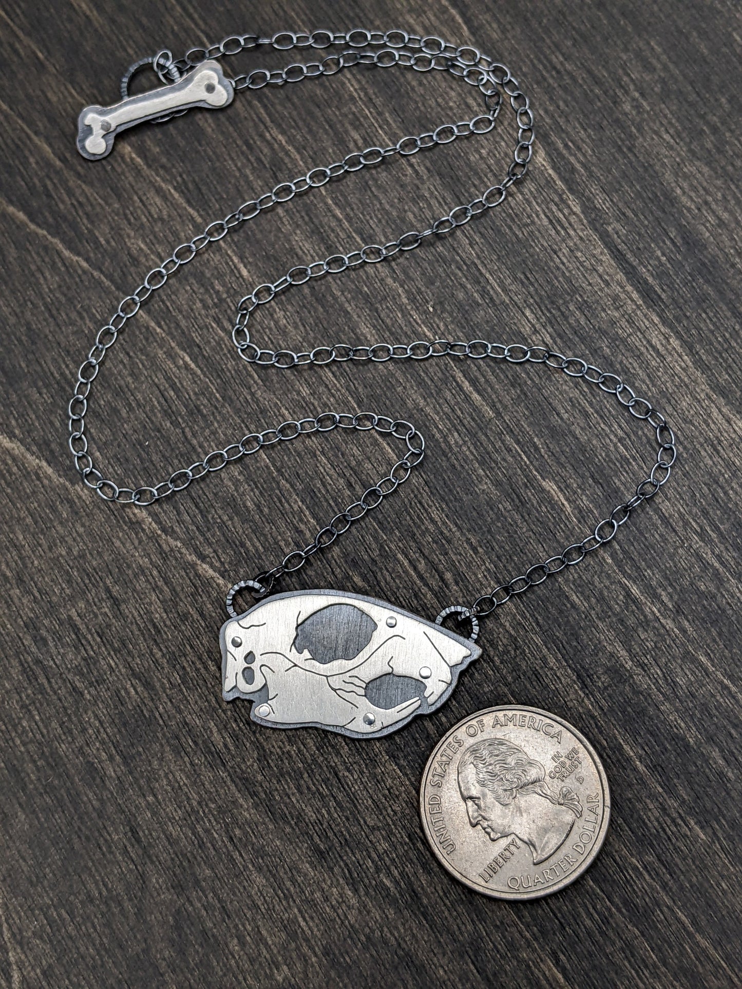 Squirrel Sterling Silver Riveted Skull Necklace