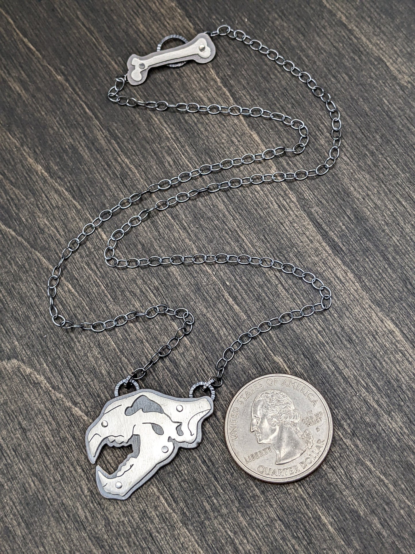 Tiger Sterling Silver Riveted Skull Necklace