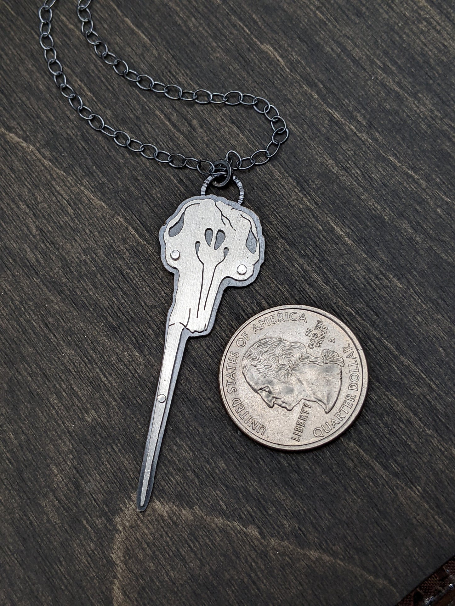 Narwhal Sterling Silver Riveted Skull Necklace