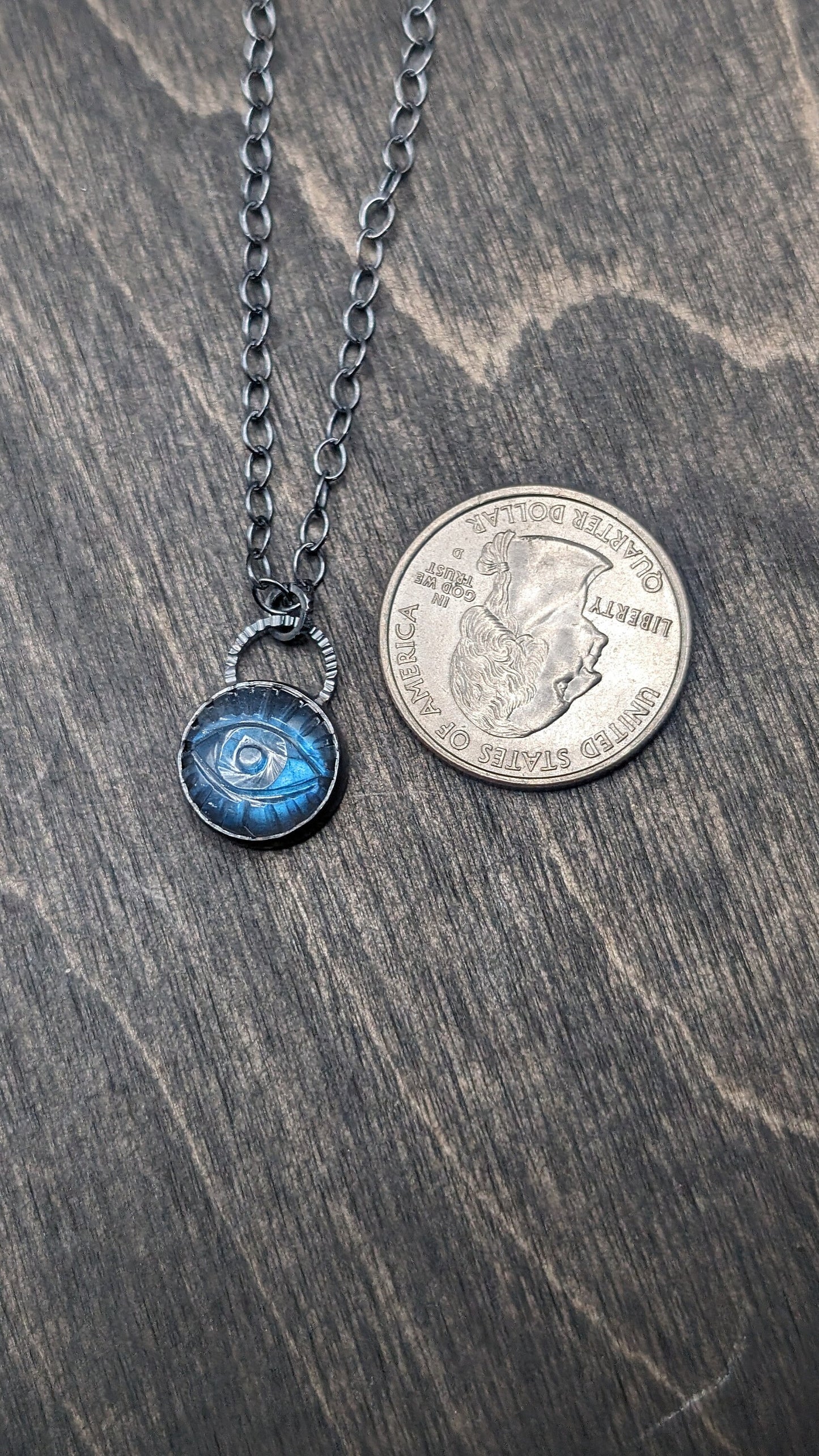 Round Evil Eye Labradorite Textured Sterling Silver Necklace
