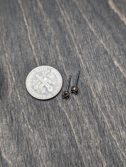 Tiny Faceted Citrine Sterling Silver Textured Stud Earrings