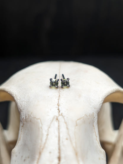 Small Faceted Peridot Sterling Silver Textured Stud Earrings