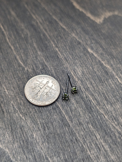 Small Faceted Peridot Sterling Silver Textured Stud Earrings