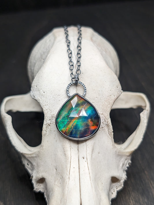 XL Aurora "Opal" Teardrop Textured Sterling Silver Necklace