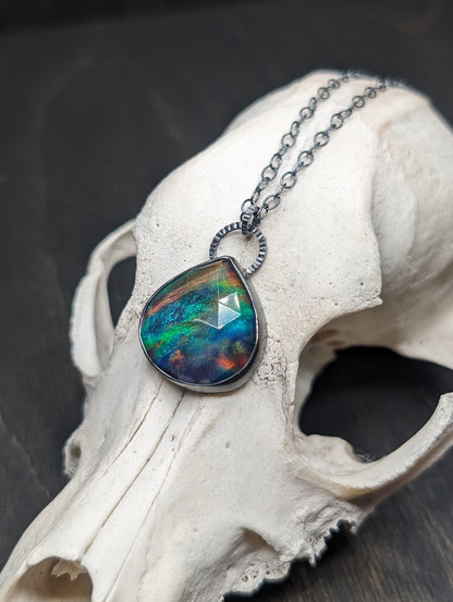 XL Aurora "Opal" Teardrop Textured Sterling Silver Necklace