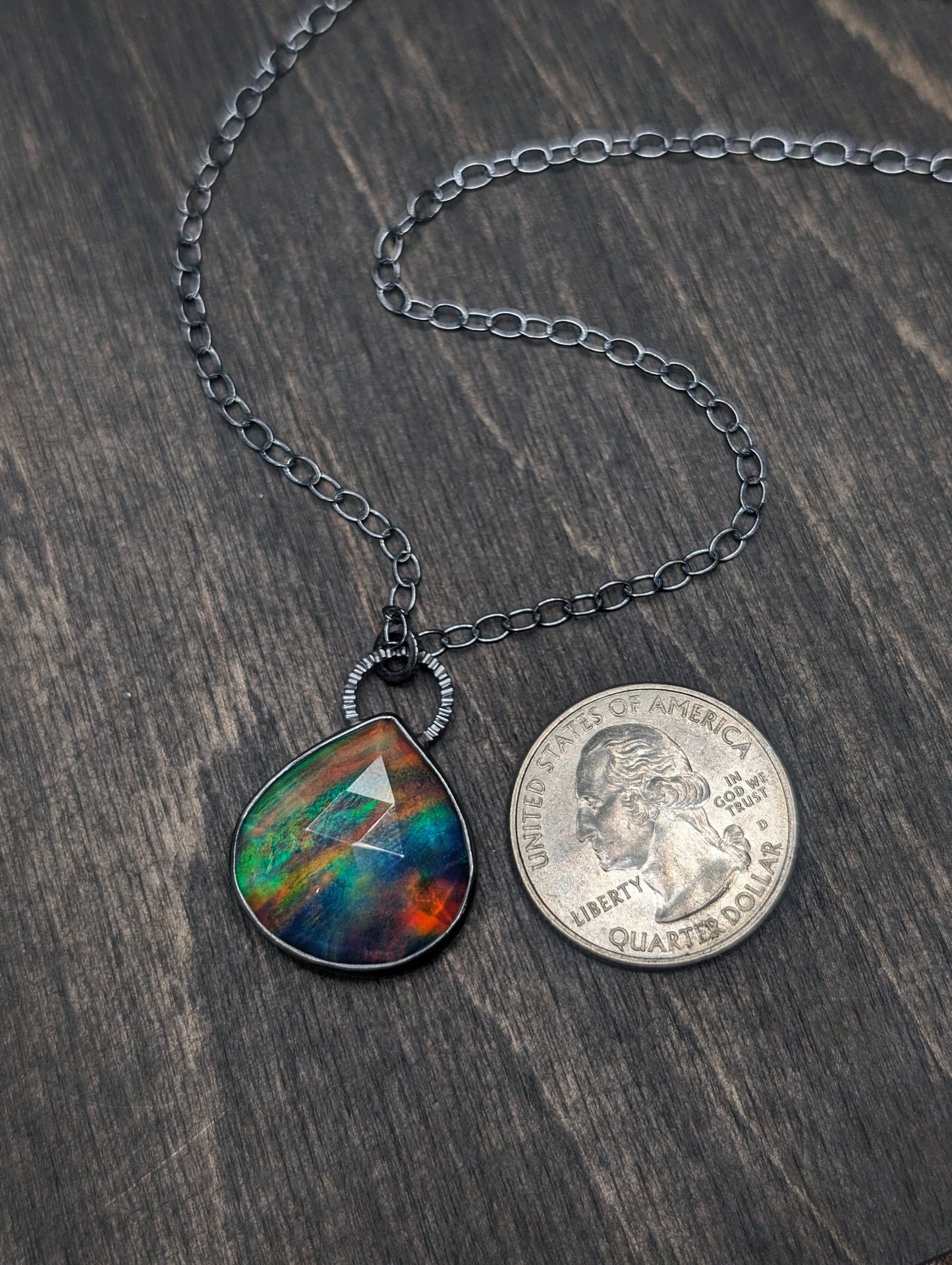 XL Aurora "Opal" Teardrop Textured Sterling Silver Necklace