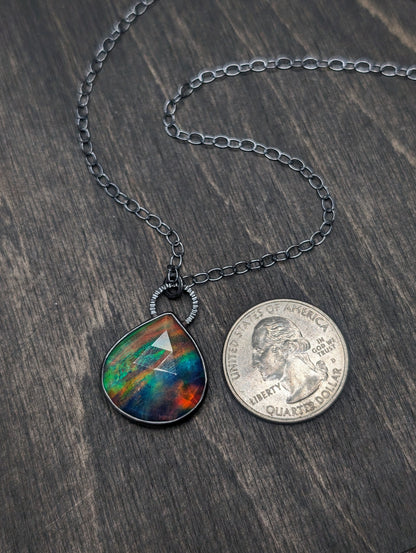 XL Aurora "Opal" Teardrop Textured Sterling Silver Necklace