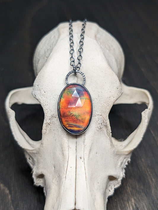 XL Aurora "Opal" Oval Textured Sterling Silver Necklace