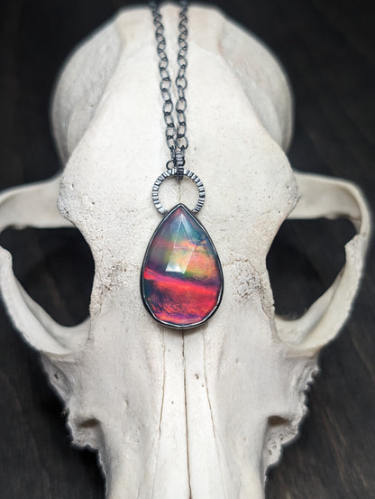 Large Aurora "Opal" Oval Textured Sterling Silver Necklace