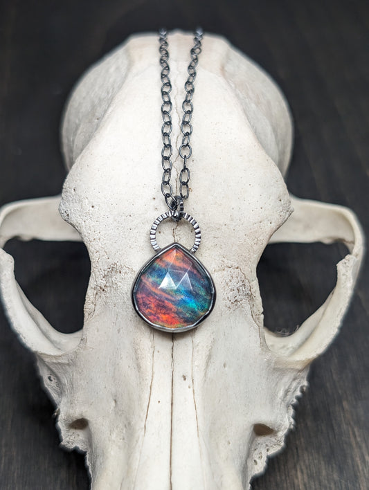 Aurora "Opal" Teardrop Textured Sterling Silver Necklace