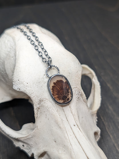 Dendritic Agate Oval Slice Textured Sterling Silver Necklace