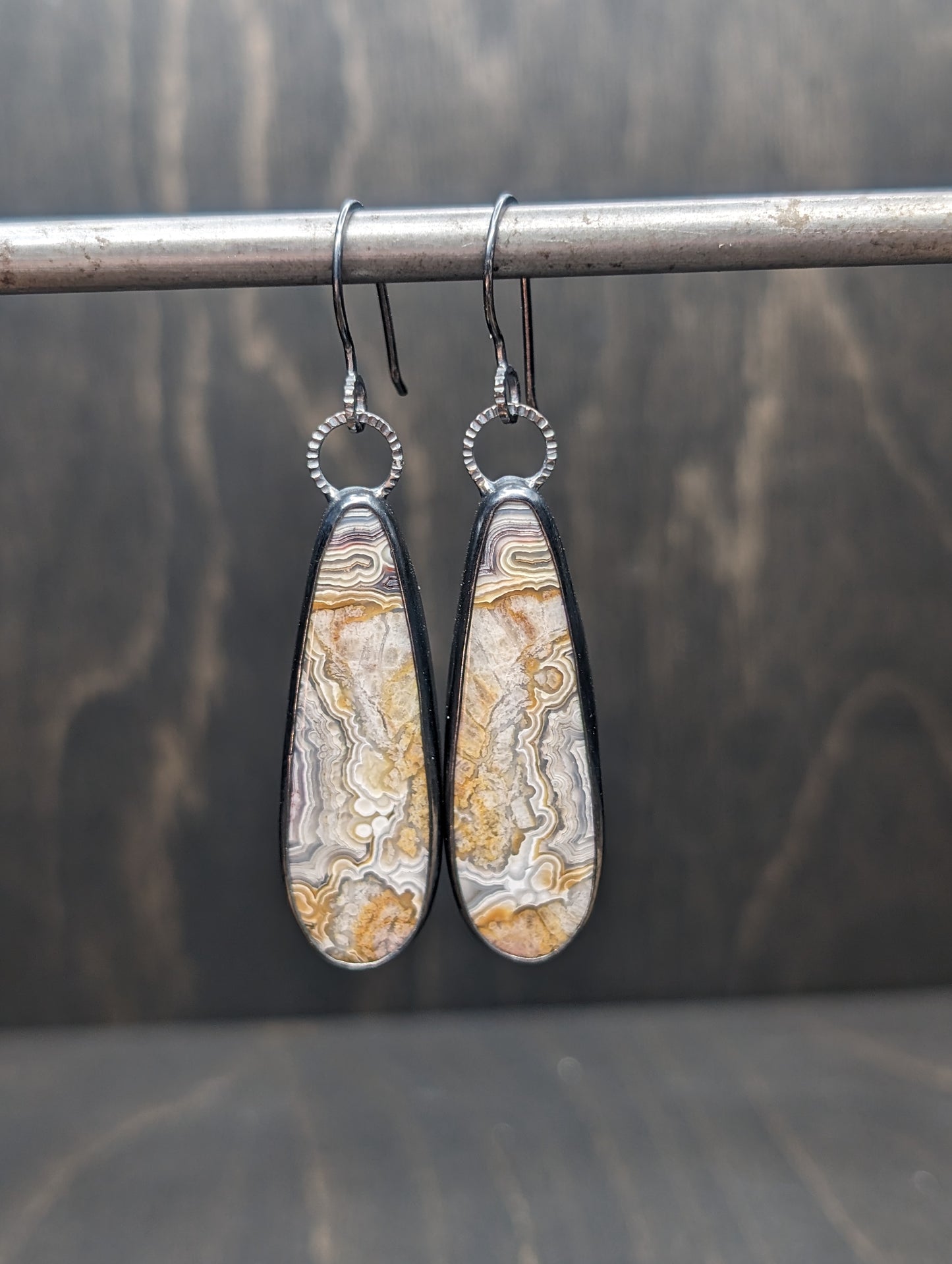 Crazy Lace Agate Textured Sterling Silver Earrings