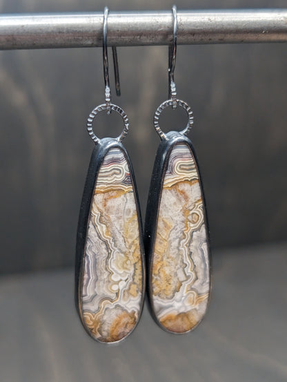 Crazy Lace Agate Textured Sterling Silver Earrings