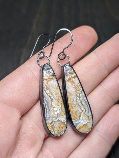 Crazy Lace Agate Textured Sterling Silver Earrings