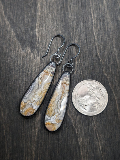 Crazy Lace Agate Textured Sterling Silver Earrings