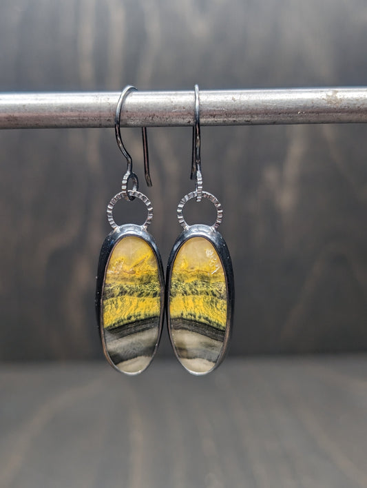 Bumble Bee Jasper Textured Sterling Silver Dangle Earrings