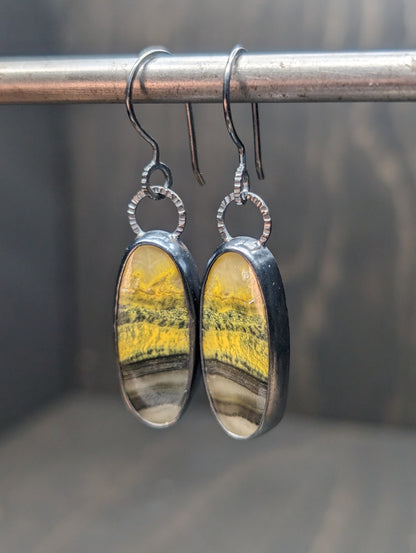 Bumble Bee Jasper Textured Sterling Silver Dangle Earrings