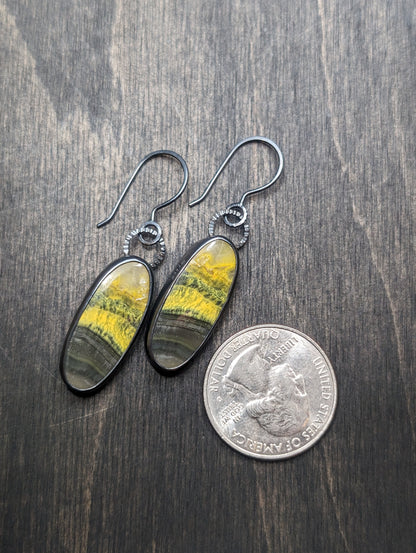 Bumble Bee Jasper Textured Sterling Silver Dangle Earrings