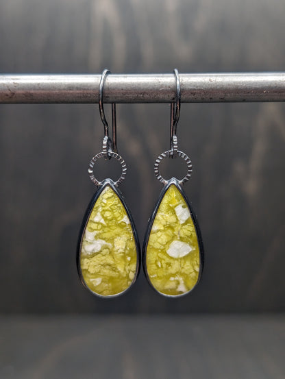 Lizardite Serpentine Textured Sterling Silver Dangle Earrings