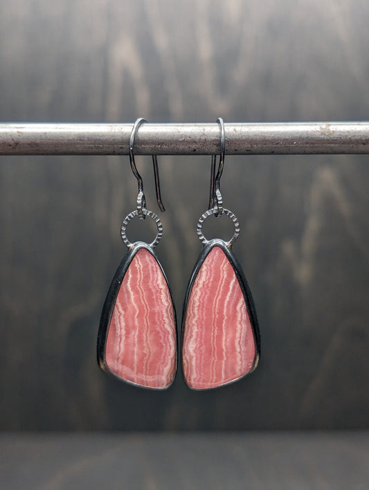 Rhodochrosite Textured Sterling Silver Dangle Earrings