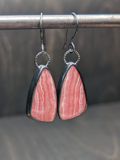 Rhodochrosite Textured Sterling Silver Dangle Earrings