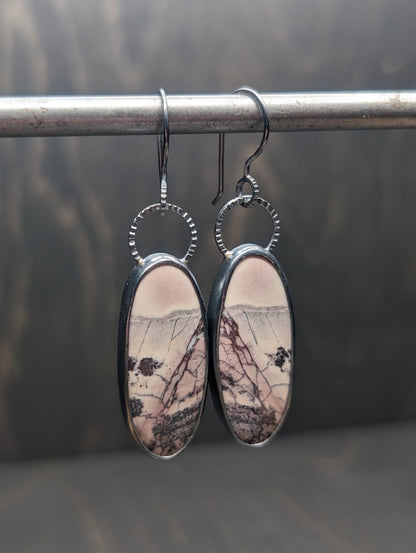 Porcelain Jasper Textured Sterling Silver Dangle Earrings