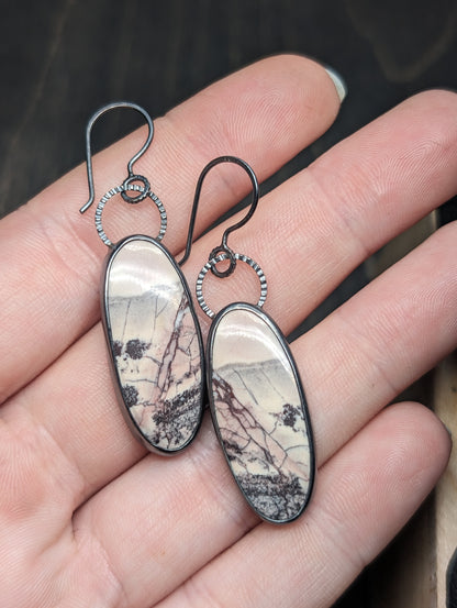 Porcelain Jasper Textured Sterling Silver Dangle Earrings