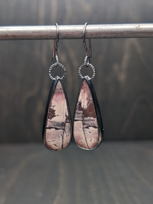 Porcelain Jasper Textured Sterling Silver Dangle Earrings