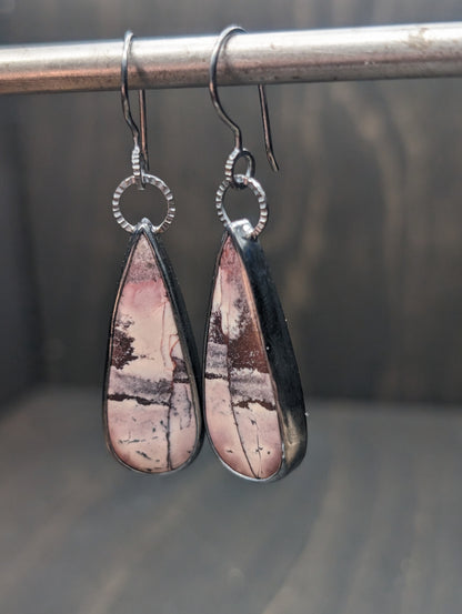 Porcelain Jasper Textured Sterling Silver Dangle Earrings