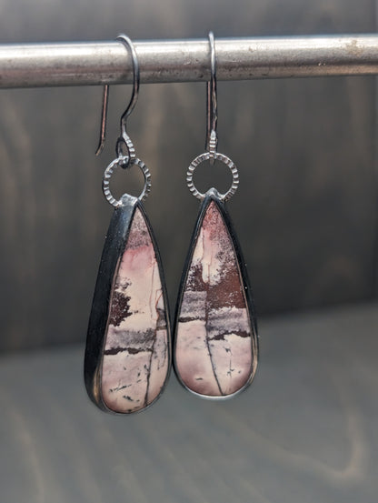 Porcelain Jasper Textured Sterling Silver Dangle Earrings