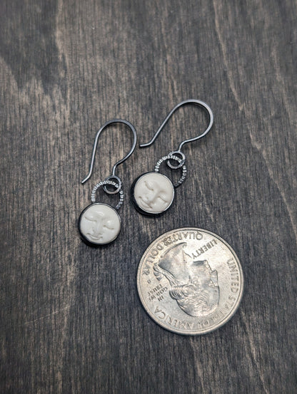 Mini Bone Moonface Textured Sterling Silver Dangle Earrings