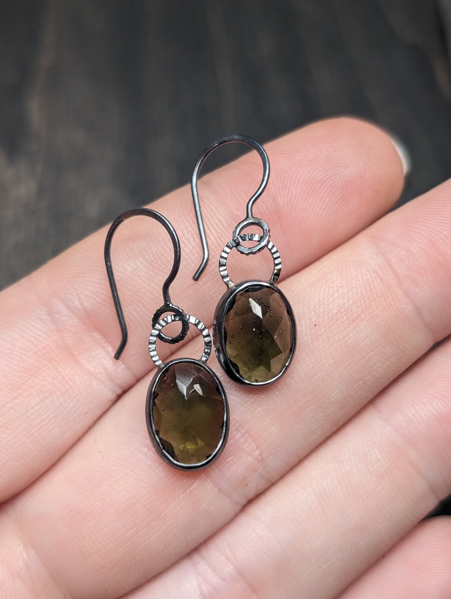 Large Moldavite Textured Sterling Silver Dangle Earrings