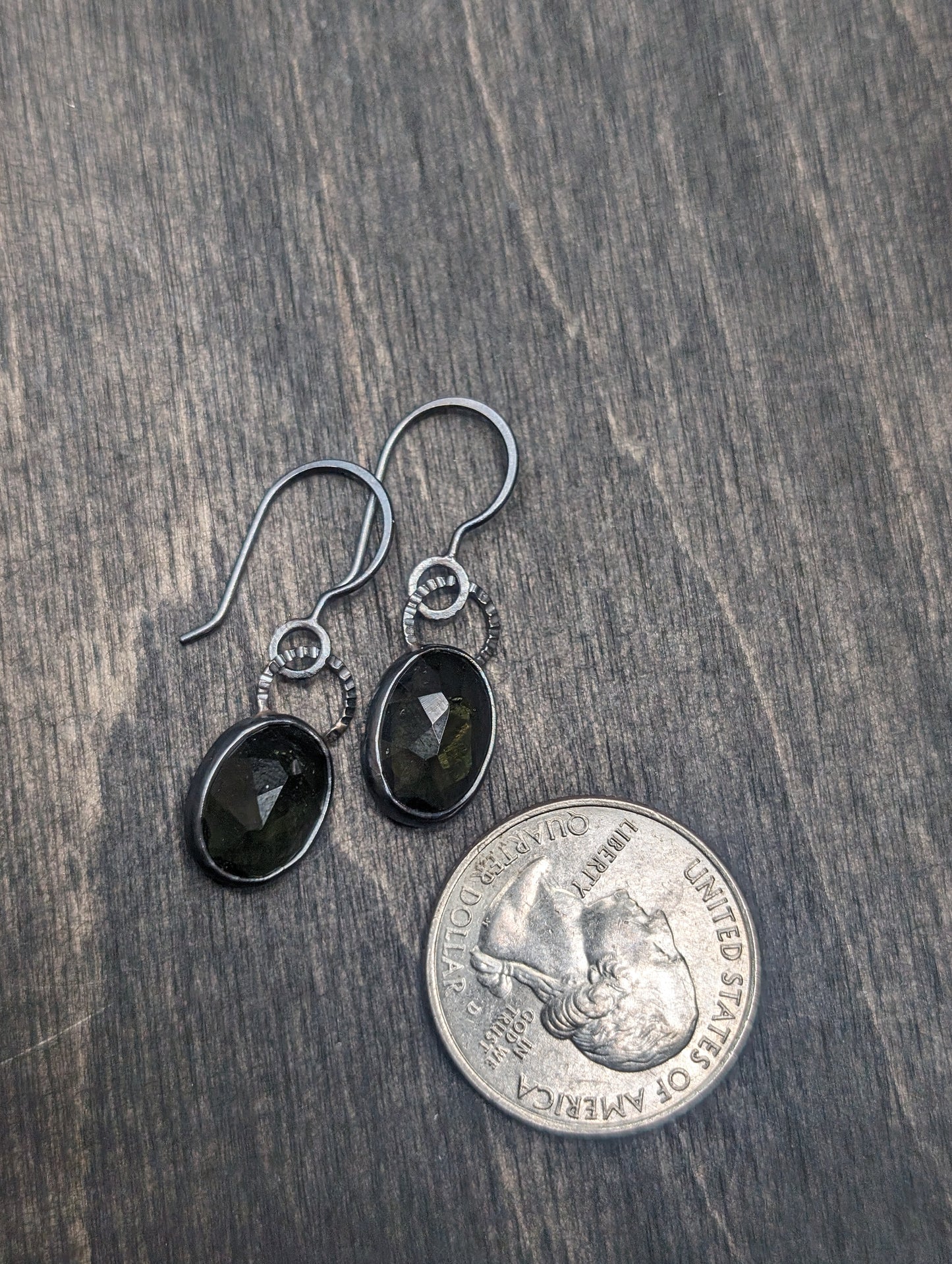 Large Moldavite Textured Sterling Silver Dangle Earrings