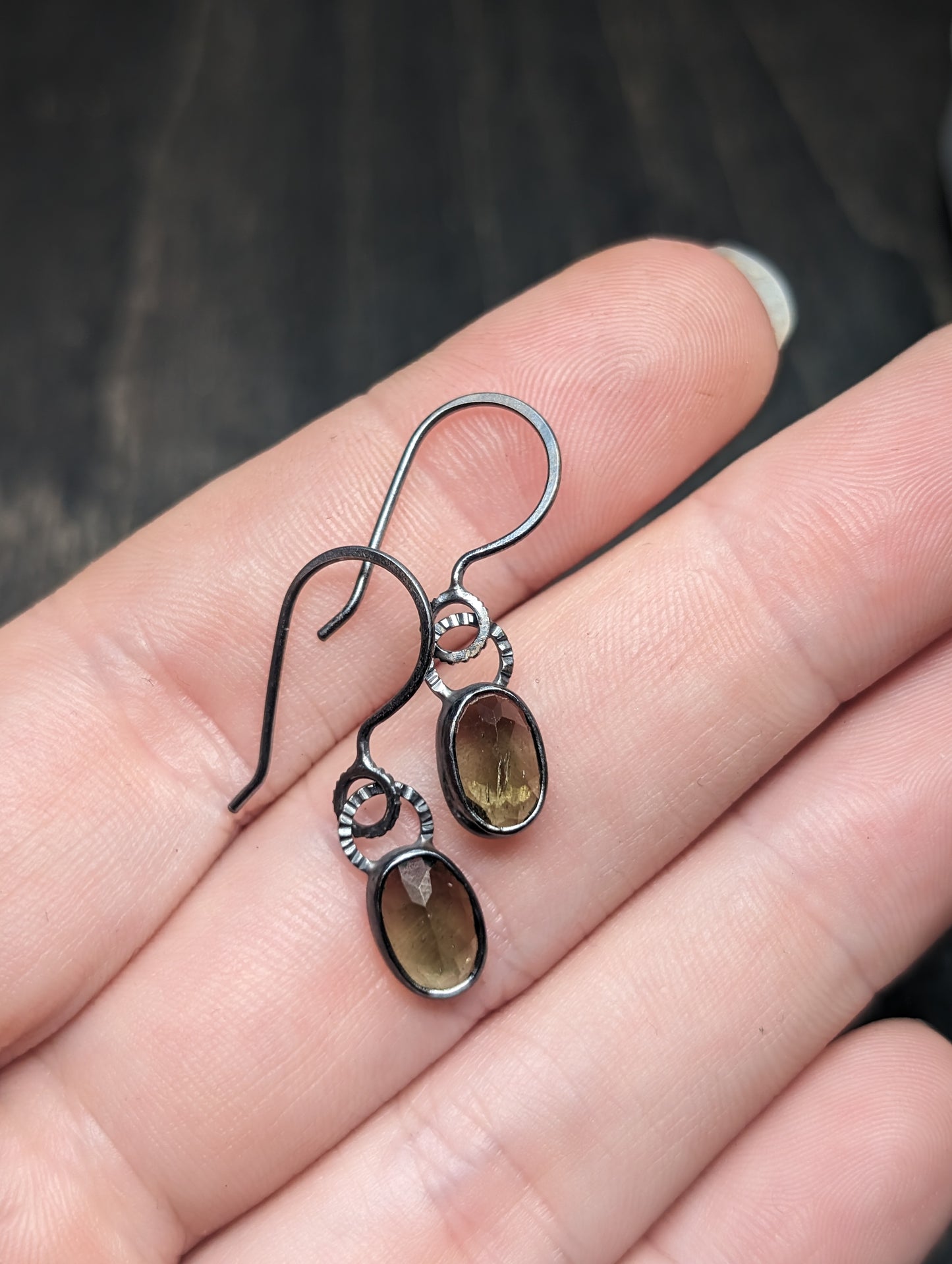 Small Moldavite Textured Sterling Silver Dangle Earrings