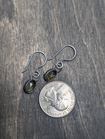 Small Moldavite Textured Sterling Silver Dangle Earrings