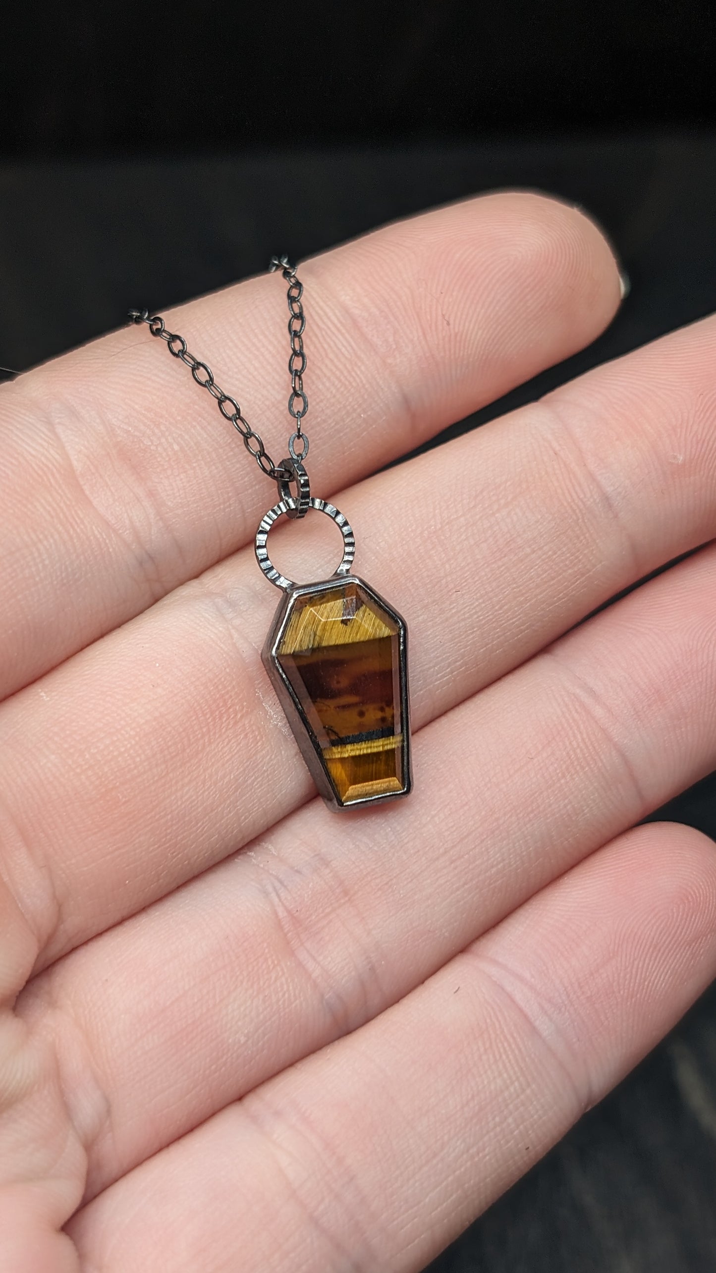 Tiger Iron Coffin Textured Sterling Silver Necklace
