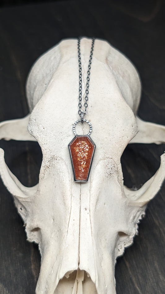 Sunstone Coffin Textured Sterling Silver Necklace -Made to order