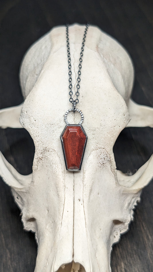 Red Jasper Coffin Textured Sterling Silver Necklace