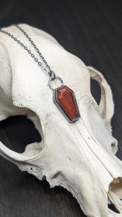 Red Jasper Coffin Textured Sterling Silver Necklace