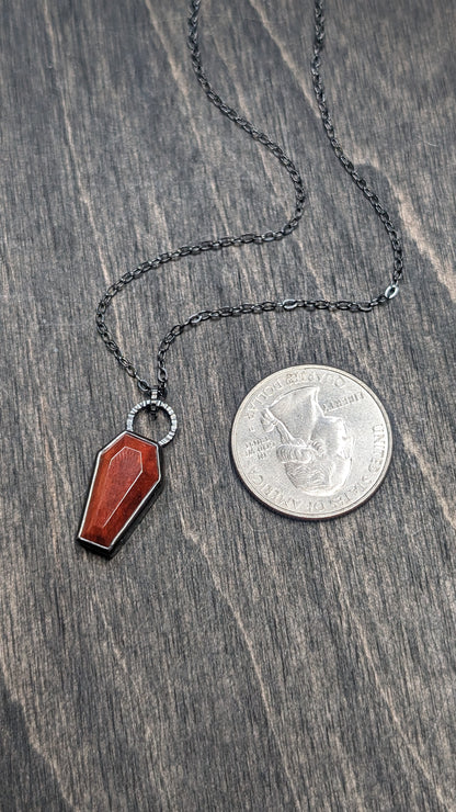 Red Jasper Coffin Textured Sterling Silver Necklace